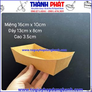 Kích thước khay giấy kraft- khay thuyền trung- khay giấy takeaway- khay giấy đựng khoai tây chiên