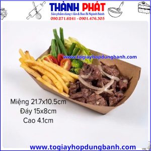 Kích thước khay thuyền dài- khay giấy đựng steak-khay giấy kraft lớn- khay giấy takeaway-Khay giấy để nhiều thức ăn