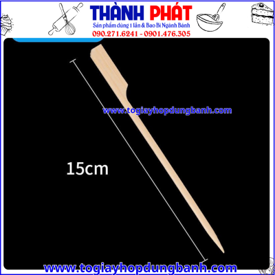 Kích thước xiên gỗ 15cm- xiên cờ trang trí bánh- xiên trái cây gỗ- que xiên thịt nướng