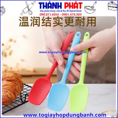 dụng cụ nhà bếp- thìa silicon chịu nhiệt-thìa múc chống dính- thìa múc bột dài bằng gỗ- dụng cụ làm bánh- thìa nhiều màu