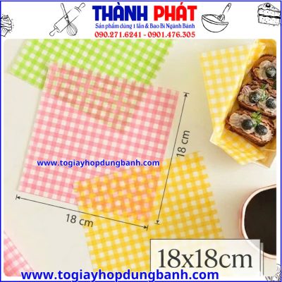 giấy lót bánh caro- giấy lót bánh 18x18cm- giấy nến caro chống dính- giấy lót bánh bento caro- giấy lót chống nóng