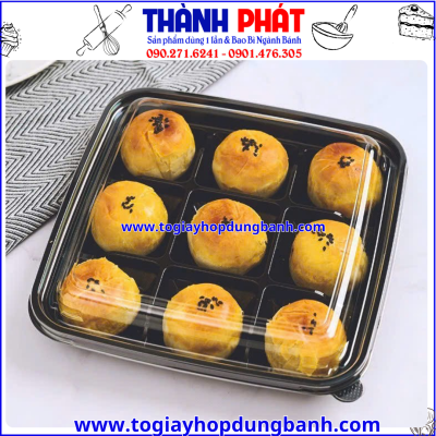 hộp 9 ngăn đen đựng bánh trung thu 75g -hộp đựng 9 cái bánh thỏi vàng- hộp đựng rau câu cao cấp- hộp bánh trung thu đẹp