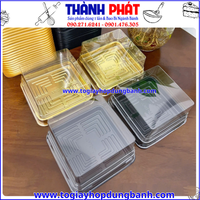 hộp XY10-10 đựng xôi đẹp -hộp bánh trung thu cao cấp -hộp nhựa vuông đựng bánh -hộp đựng bánh handmade- hộp vuông đựng bánh trung thu đế đen