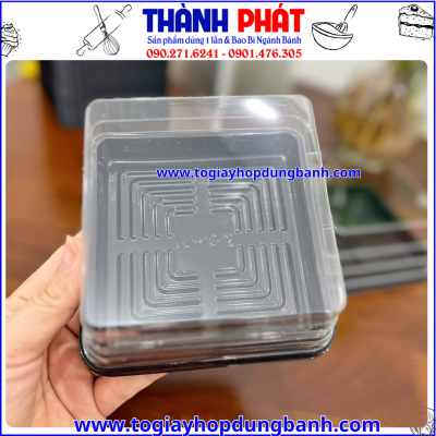 hộp XY12-12- hộp JLH12-12-hộp vuông đựng xôi cúng-hộp-hộp bánh đế đen nắp trong- hộp rau câu hoa nổi