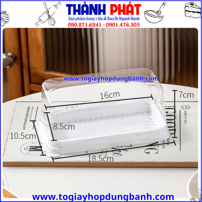 hộp XY185 đựng bánh cuộn- hộp đựng bánh bông lan trứng muối- hộp nhựa đựng bánh dài- hộp đựng swiss roll