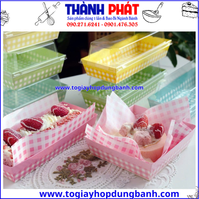 hộp đựng bánh caro vàng- hộp giấy đựng thức ăn mang đi -hộp bánh takeaway đẹp- -hộp giấy đựng sandwich-hộp giấy chữ nhật E1985