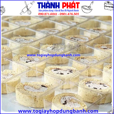 hộp đựng bánh cuộn Thụy Sỹ- hộp nhựa trong đựng bánh- hộp PET đựng bánh ngọt- hộp bánh take away
