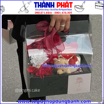 hộp đựng bánh và hoa hộp mica 2 ngăn -hộp quà tặng cao cấp -hộp đựng bánh sinh nhật đẹp-hộp quà 2 ngăn màu đen đẹp