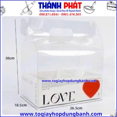 hộp mica 2 ngăn chữ love- hộp đựng bánh và hoa cao cấp- hộp quà valentine- hộp mica vali quai xách