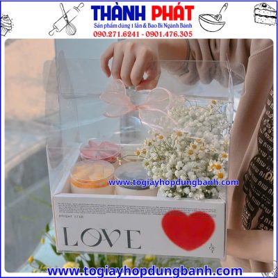 hộp mica 2 ngăn chữ love- hộp đựng bánh và hoa cao cấp- hộp quà valentine-hộp quà 2 ngăn đựng tiramissu và hoa dễ thương