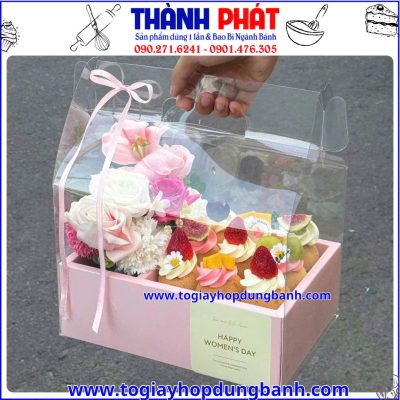 hộp mica 2 ngăn màu hồng- hộp đựng bánh và hoa cao cấp- hộp quà mica 2 ngăn- hộp quà tặng bạn gái- hộp quà tặng sang trọng