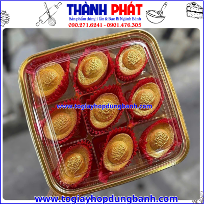 hộp nhựa 9 ngăn đựng bánh thỏi vàng-hộp nhựa đế vàng đựng bánh trung thu quà tặng- hộp đựng mochi 9 ngăn- hộp đựng rau câu mini