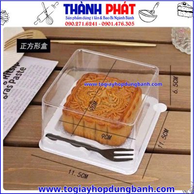 hộp nhựa đựng bánh 9cm- hộp đựng bánh trung thu 200g- hộp vuông kèm nĩa- hộp bánh trong suốt- hộp đựng bánh cao cấp