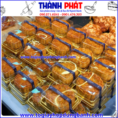 hộp nhựa pet vuông đế vàng đựng bánh trung thu mini 125g -hộp đựng bánh mousse đế vàng sang trọng hộp bánh trung thu mini nắp trong suốt đẹp giá rẻ