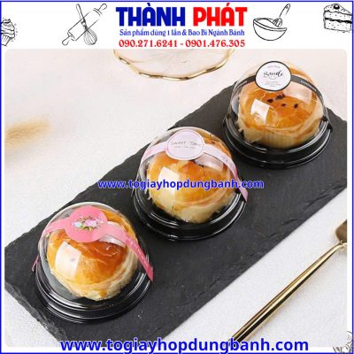 hộp nhựa tròn mini đựng bánh- hộp bánh mousse cao cấp- hộp bánh handmade đẹp- hộp tròn đế đen đựng bánh nhỏ