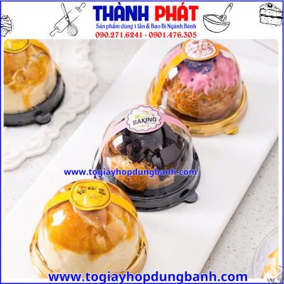 hộp nhựa tròn mini đựng bánh-hộp cầu XY68S đế đen- hộp đựng bánh mini sang trọng- hộp packaging bánh cao cấp