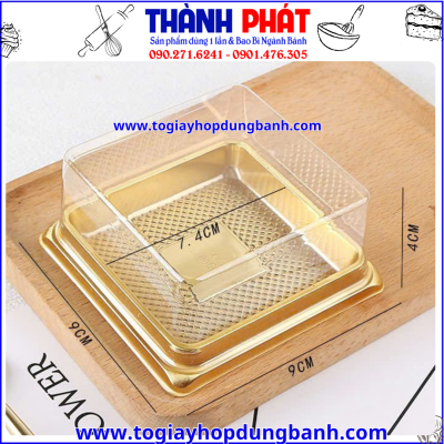 hộp xy80s đế vàng đựng bánh trung thu 100g cao cấp hộp nhựa pet vuông đế vàng đựng bánh trung thu mini 125g - hộp bánh trung thu mini nắp trong suốt đẹp giá rẻ