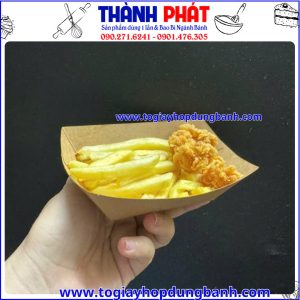 khay đựng khoai tây chiên mini- khay giấy đựng gà viên- khay giấy ăn vặt nhỏ- bao bì giấy kraft-Khay giấy mini dễ thương