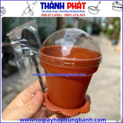 ly bánh kèm xẻng- ly dessert hình chậu cây- ly tiramisu dễ thương- ly nhựa đựng bánh- ly pudding đẹp- ly đựng bánh sen đá