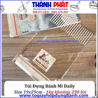 túi đựng bánh mì- túi đựng bánh ngọt daily- túi đựng bánh trong suốt- túi bánh mì in chữ