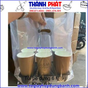 túi đựng khay 6 ly- túi đựng hộp quà- túi nhựa quai xách- túi đựng bánh- túi pp trong suốt