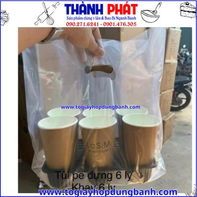 túi đựng khay 6 ly- túi đựng hộp quà- túi nhựa quai xách- túi đựng bánh- túi pp trong suốt