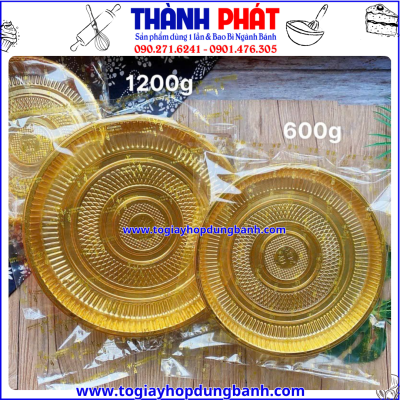 Khay tròn vàng đựng bánh trung thu 1,2kg -Túi Hàn miệng đựng bánh trung thu 1200g -Khay đựng bánh dẻo 1,2kg