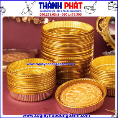 Khay tròn vàng đựng bánh trung thu 1,2kg -Túi Hàn miệng đựng bánh trung thu 1200g -Khay đựng bánh dẻo 1,2kg- Set bao bì trung thu cao cấp