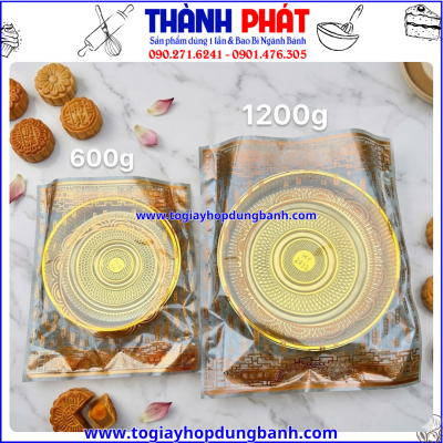 Khay tròn vàng đựng bánh trung thu 500g-600g -Khay đựng bánh trung thu lớn -Túi Hàn miệng đựng bánh trung thu 500g-600g-Bao bì bánh trung thu cao cấp