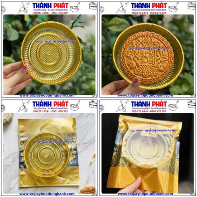 khay tròn vàng đựng bánh trung thu 300g- Túi hàn miệng bánh trung thu- Khay tròn vàng đựng bánh trung thu 300g -Túi bánh trung thu đẹp