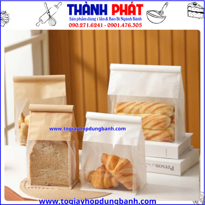 Túi gấp mí nhỏ- Túi giấy gấp mí 13x10x28cm- Túi đựng bánh mì hoa cúc- Túi giấy đựng bánh ngọt- Túi giấy sandwich- Túi giấy bakery- Túi giấy có cửa sổ