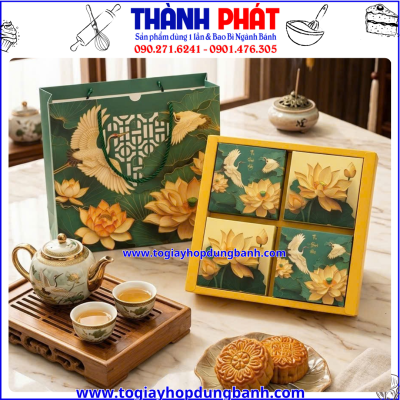 Hộp Mộc Liên 4 bánh-Hộp đựng bánh trung thu 150g-250g-  Hộp bánh trung thu cao cấp- Hộp đựng 4 bánh trung thu- Hộp quà trung thu đẹp