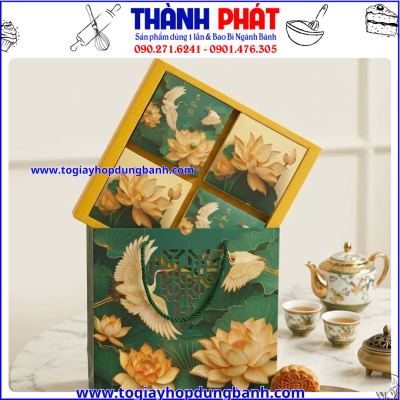 Hộp Mộc Liên 4 bánh-Hộp đựng bánh trung thu 150g-250g-  Hộp bánh trung thu cao cấp- Hộp đựng 4 bánh trung thu- Hộp quà trung thu đẹp