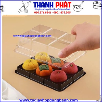 Hộp FG335- Hộp nhựa FG335- Hộp đựng bánh trung thu 6 ngăn- Hộp bánh 6 ngăn, hộp đế đen 6 ngăn