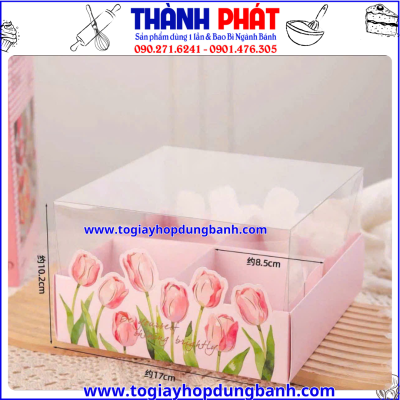 Hộp 4 ngăn tulip nắp mica - Hộp giấy 4 ngăn hoa tulip đựng bánh làm quà 20/10 - 20/11 - Hộp 4 ngăn hình hoa tulip dễ thương - Hộp giấy 4 ngăn đựng bánh ngọt tặng người yêu - Hộp quà Valentine đẹp 