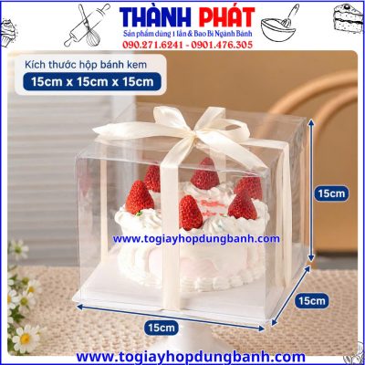 Hộp bánh kem mica 15x15x15cm - Hộp bánh sinh Nhật mica trong suốt - Hộp mica đựng hộp thiếc tim - Hộp mica trong suốt đựng set bánh mix vị - Hộp đựng bánh kem tặng 20/10, 20/11