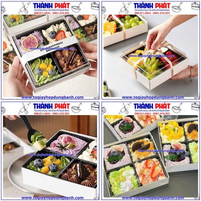 Hộp 4 ngăn HS1818 đựng bánh tiramisu - Hộp 4 ngăn đựng trái cây cắt sẵn sang trọng - Hộp 4 ngăn nắp mica - Hộp HS1818 đựng bánh ngọt làm quà siêu xịn 
