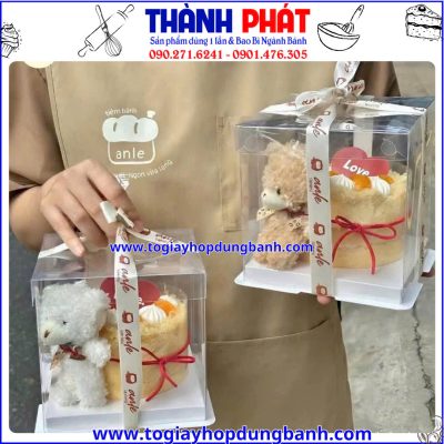 Hộp bánh kem mica 15x15x15cm - Hộp bánh sinh Nhật mica trong suốt - Hộp mica đựng hộp thiếc tim - Hộp mica trong suốt đựng set bánh mix vị - Hộp đựng bánh kem tặng 20/10, 20/11