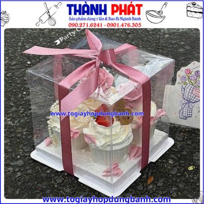 Hộp bánh kem mica 15x15x15cm - Hộp bánh sinh Nhật mica trong suốt - Hộp mica đựng hộp thiếc tim - Hộp mica trong suốt đựng set bánh mix vị - Hộp đựng bánh kem tặng 20/10, 20/11
