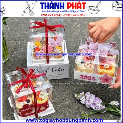 Hộp bánh kem mica 15x15x15cm - Hộp bánh sinh Nhật mica trong suốt - Hộp mica đựng hộp thiếc tim - Hộp mica trong suốt đựng set bánh mix vị - Hộp đựng bánh kem tặng 20/10, 20/11
