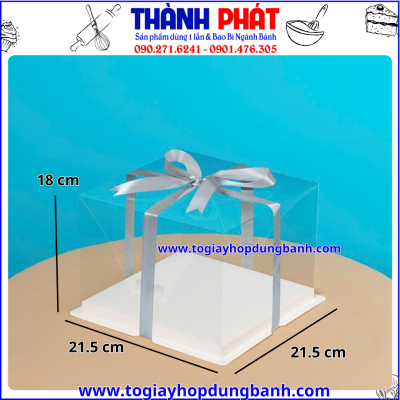 Hộp vuông 2 chi tiết 1 tầng 21.5cm x 21.5cm x 18cm - Hộp đựng bánh kem sinh nhật - Hộp vuông 2 chi tiết 1 tầng đựng set bánh mix vị quà tặng - Hộp vuông trong suốt đựng gấu và hoa quà tặng