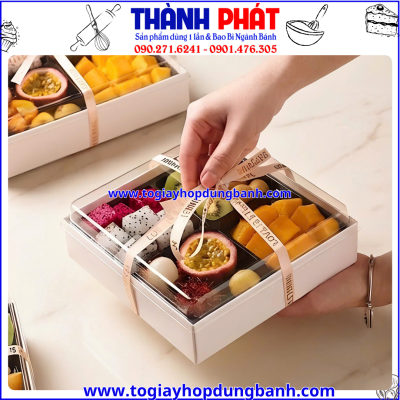 Hộp HS1818 đựng bánh ngọt làm quà sang trọng - Hộp 4 ngăn đựng mousse tặng bạn gái - Hộp đựng bánh quà tặng 20/10. 2-/11 - Hộp 4 ngăn HS1818 đựng socola quà Valentine.