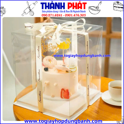 Hộp vuông 2 chi tiết 3 tầng 21.5cm x 21.5cm x 31cm - Hộp vuông trong suốt đựng bánh kem sinh nhật - Hộp vuông 2 chi tiết 3 tầng đựng set trái cây- Hộp vuông trong suốt đựng set quà Tết, các dịp lễ.