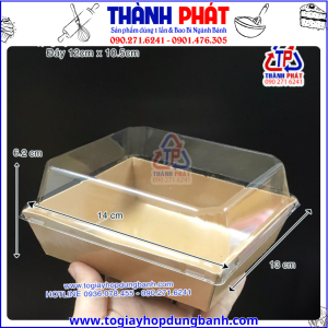 Hộp giấy kraft E1413- khay giấy kraft E1413- hộp giấy kraft vuông nắp nhựa- hộp giấy đựng salad
