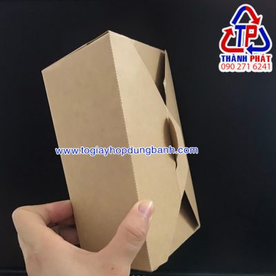 Hộp giấy kraft nắp gài đựng thức ăn Hộp giấy kraft đựng salad nắp gài  Hộp giấy kraft bắt chéo đựng thức ăn 