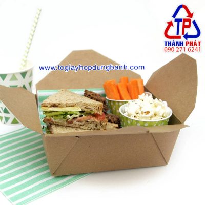 Hộp giấy kraft nắp gài đựng thức ăn Hộp giấy kraft đựng salad nắp gài  Hộp giấy kraft bắt chéo đựng thức ăn 