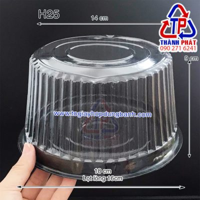 Hộp nhựa tròn đế đen đựng bánh 16cm - hộp nhựa H25 cao đế đen 