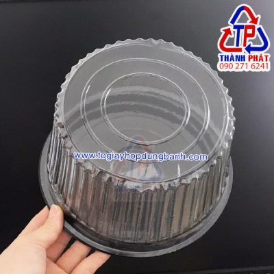 Hộp nhựa tròn đế đen đựng bánh 16cm - hộp nhựa H25 cao đế đen 