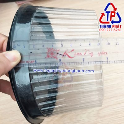 Hộp nhựa tròn đế đen đựng bánh 16cm - hộp nhựa H25 cao đế đen 