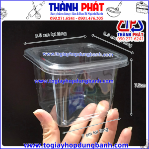 Hộp nhựa B10-8 - Hộp nhựa đựng rau câu vuông trong - Hộp đựng tiramisu - Hộp đựng bánh mousse